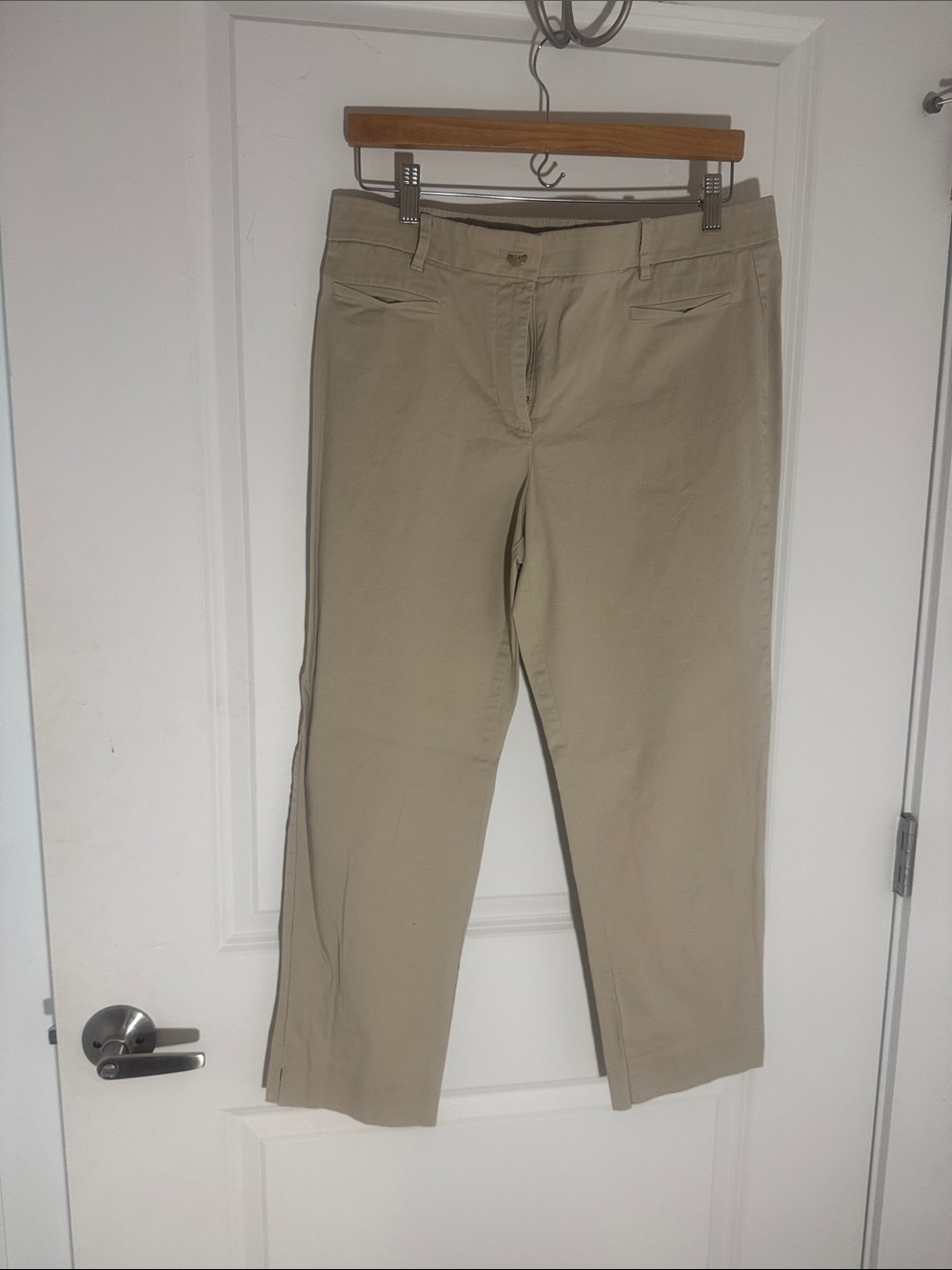 Ann Taylor Beige Cropped Straight-Leg Pants